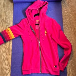 Aviator Nation Bolt Moto zip up hoodie Hot Pink - size Medium NWOT